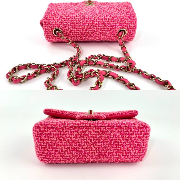 Authentic CHANEL Wool Tweed 2022 Pink Rectangular Mini Flap Bag - Picture 8 of 12